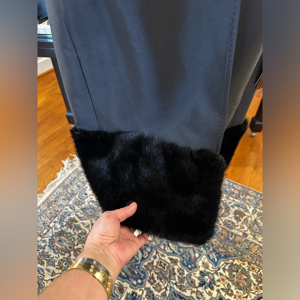 NWT Luxury Party Minimalist Vintage Albert Nipon Faux Fur Trim Coat Jeweled Belt - Picture 9 of 13
